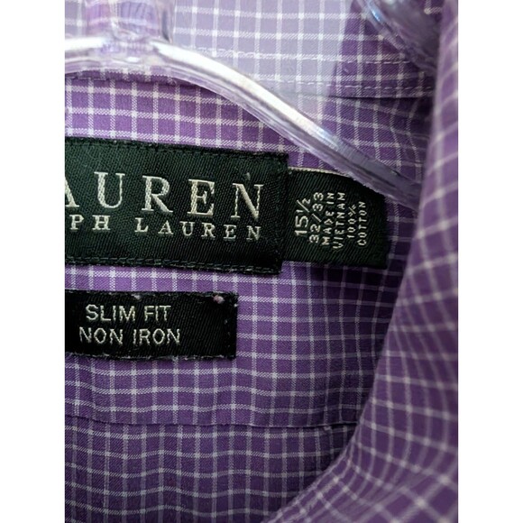 Lauren Ralph Lauren Slim Fit Non Iron Button Up Shirt Men's 15 1/2 32 33 Purple - Picture 5 of 8